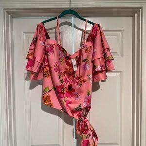 NY&C Spring/Summer Cold Shoulder Blouse Bell Sleeve Tie Knot